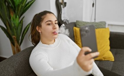 Researchers say tougher strategies are needed to limit the promotion of pro-tobacco content on social media. Image: Adobe. A woman smoking while posing for a phone selfie